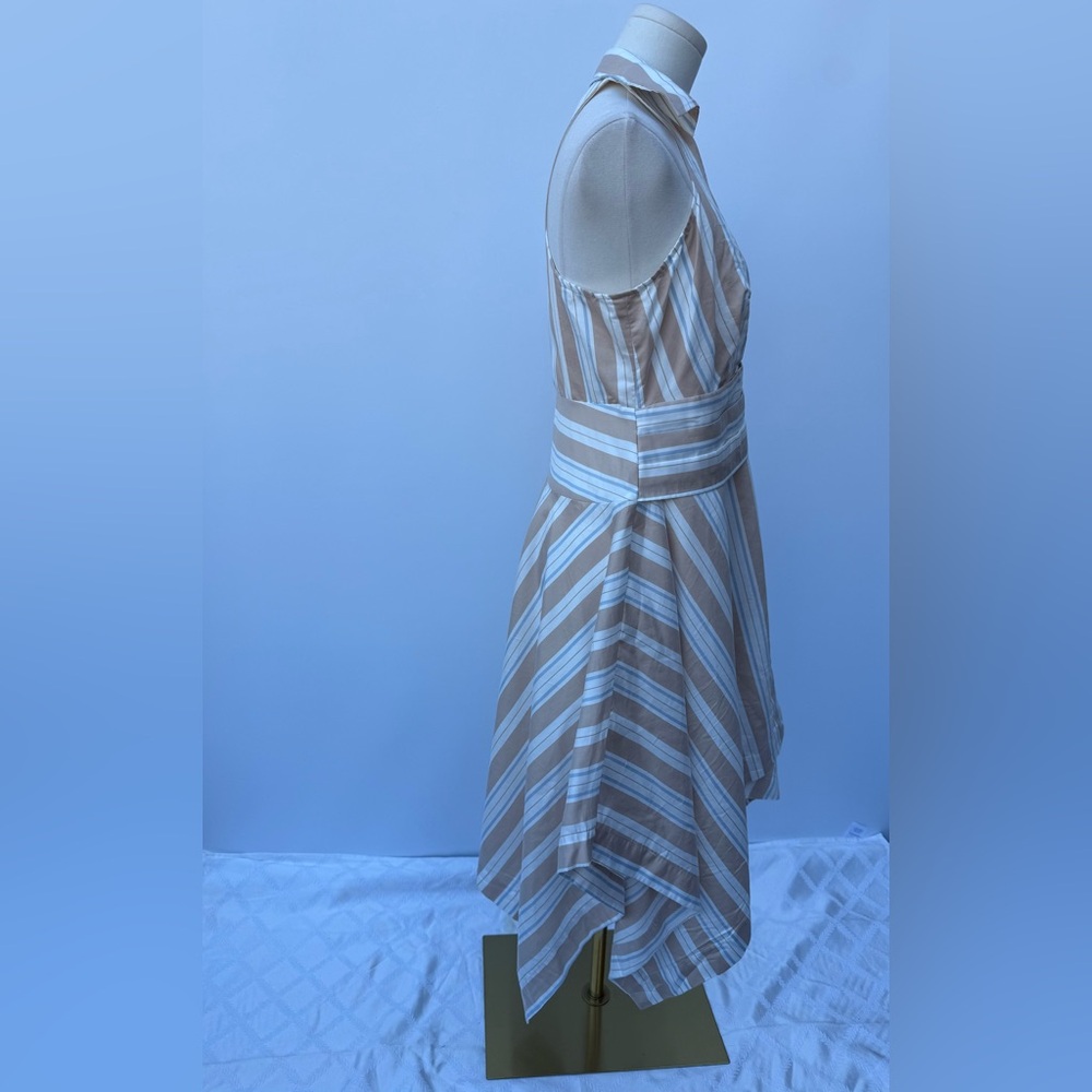Anthropologie Maeve Asymmetrical  Wrap Shirt Dress Neutral Striped Collar SZ 6P - Picture 5 of 15